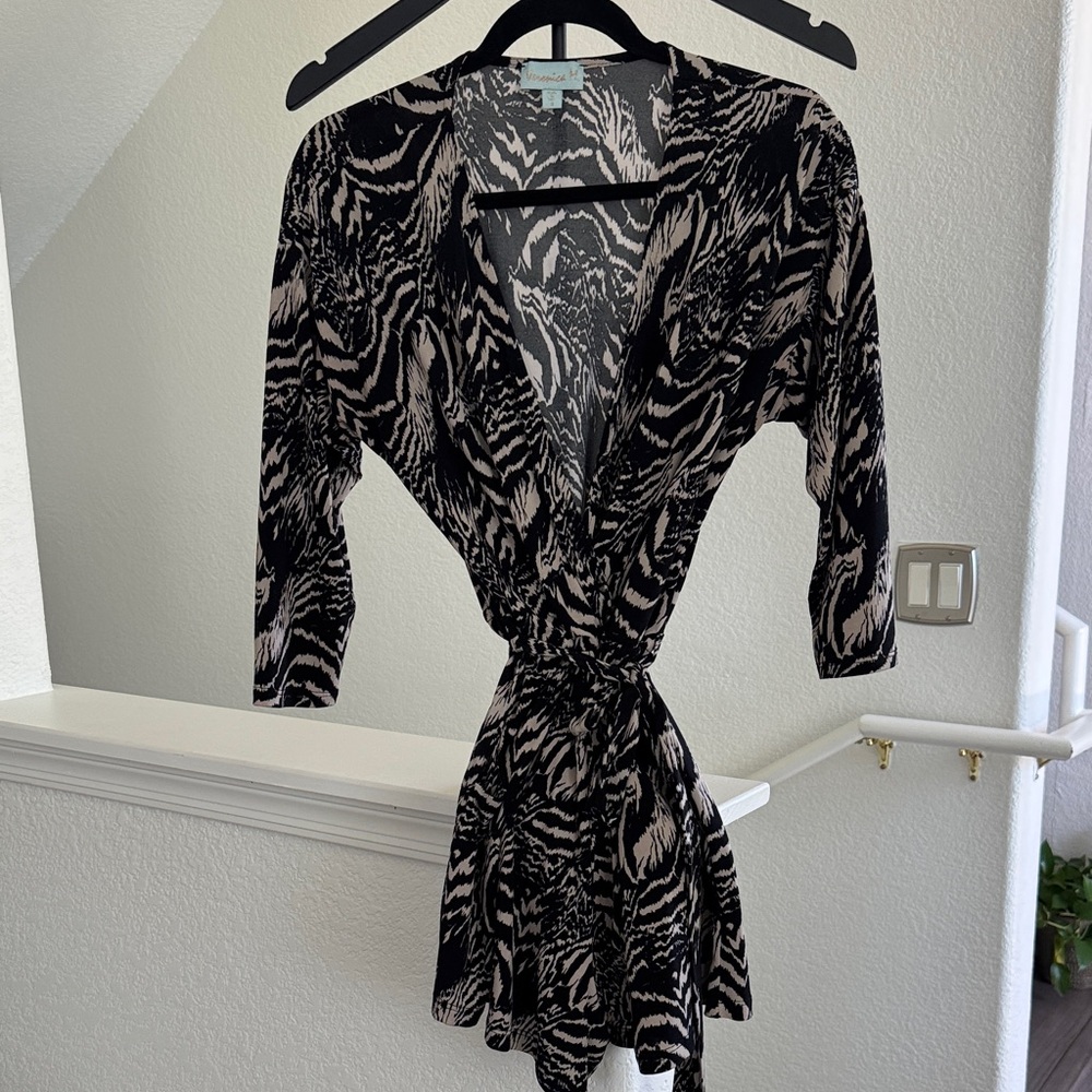 Veronica M Black and Beige Printed Wrap Romper